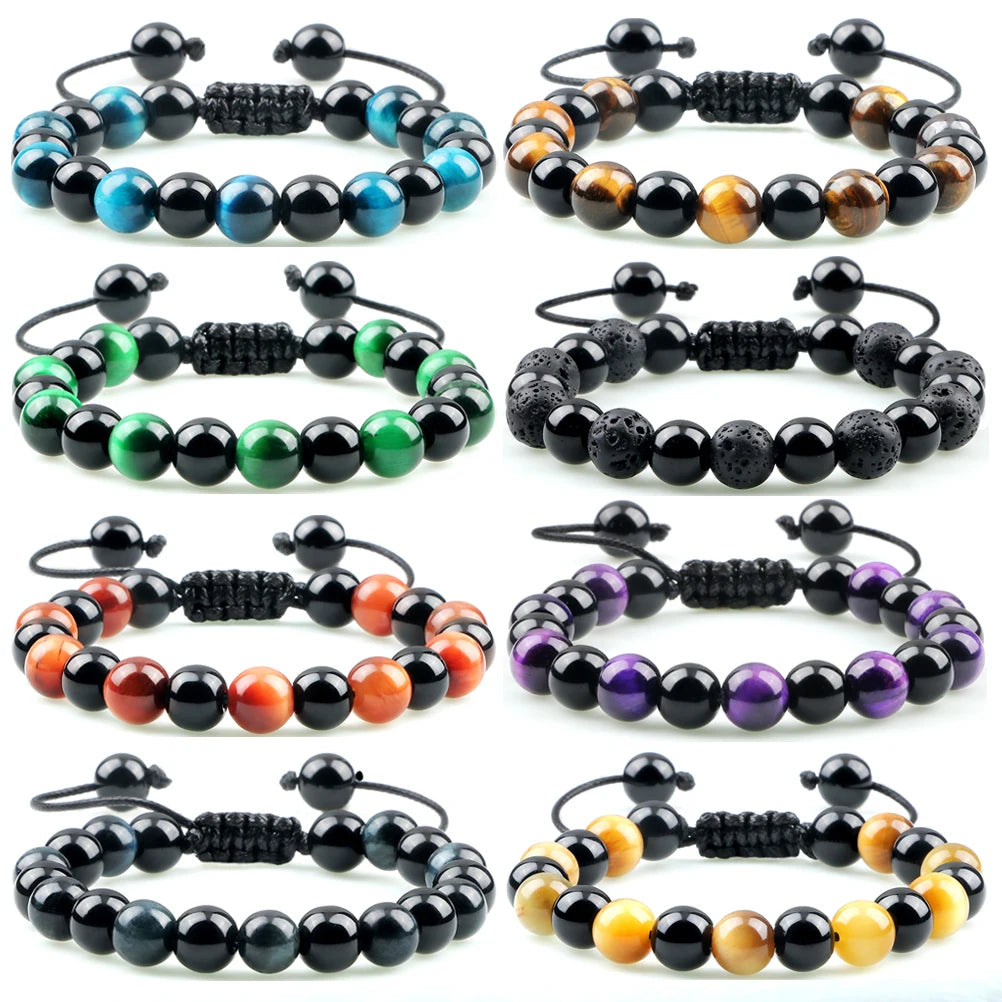 Blended Tiger Eye & Black Onyx Stone Charm Bracelets