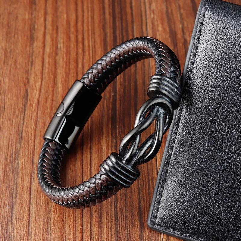 Infinite Black & Brown Genuine Leather Multi-Layers Bracelets