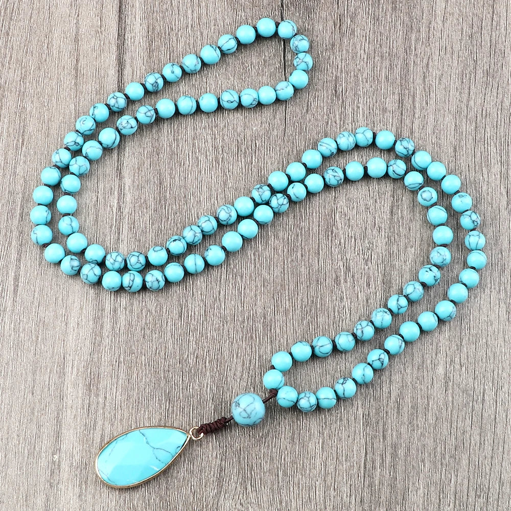 Sky Blue Water Drop Pendant Blue Stone Beaded Necklace