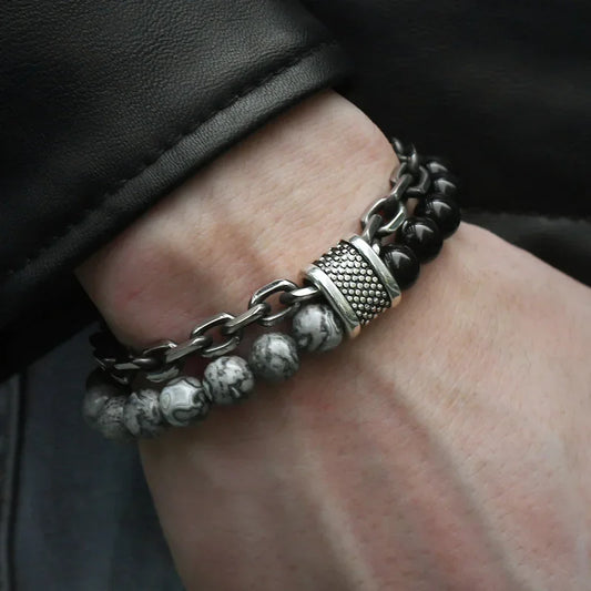 Rugged Gunmetal Chain Healing Stone Bracelet