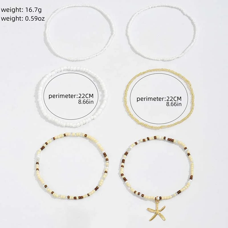 Dainty Bohemia Multi-layer Rice Bead Anklet Bracelet Set