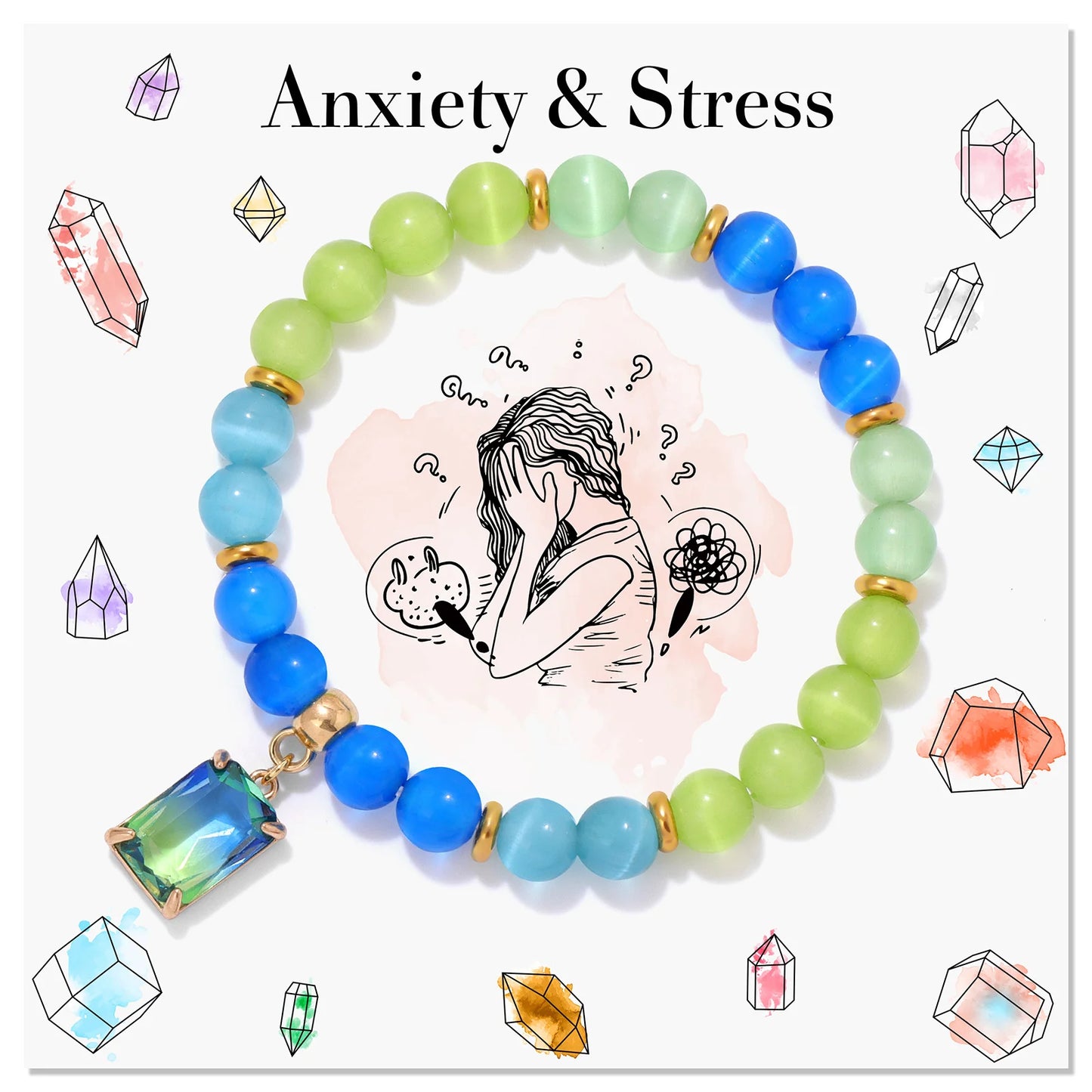 Square Pendant Multicolor Crystal Charm Bracelet