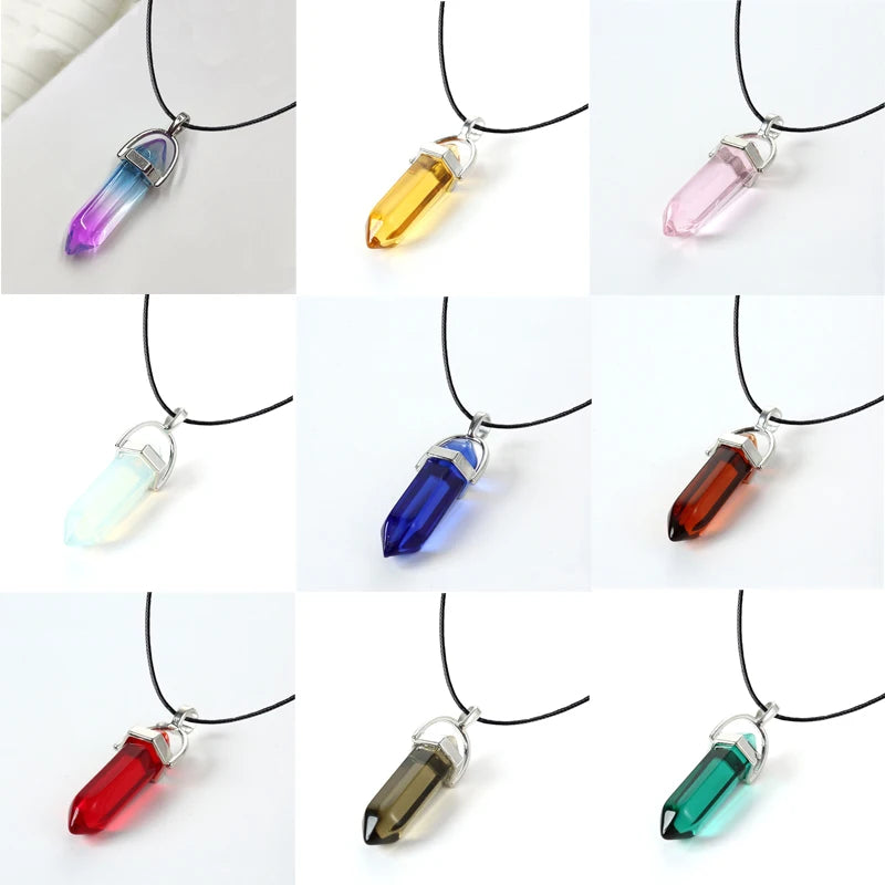 Hexagonal Column Crystal Pendent Natural Stone Choker Necklace