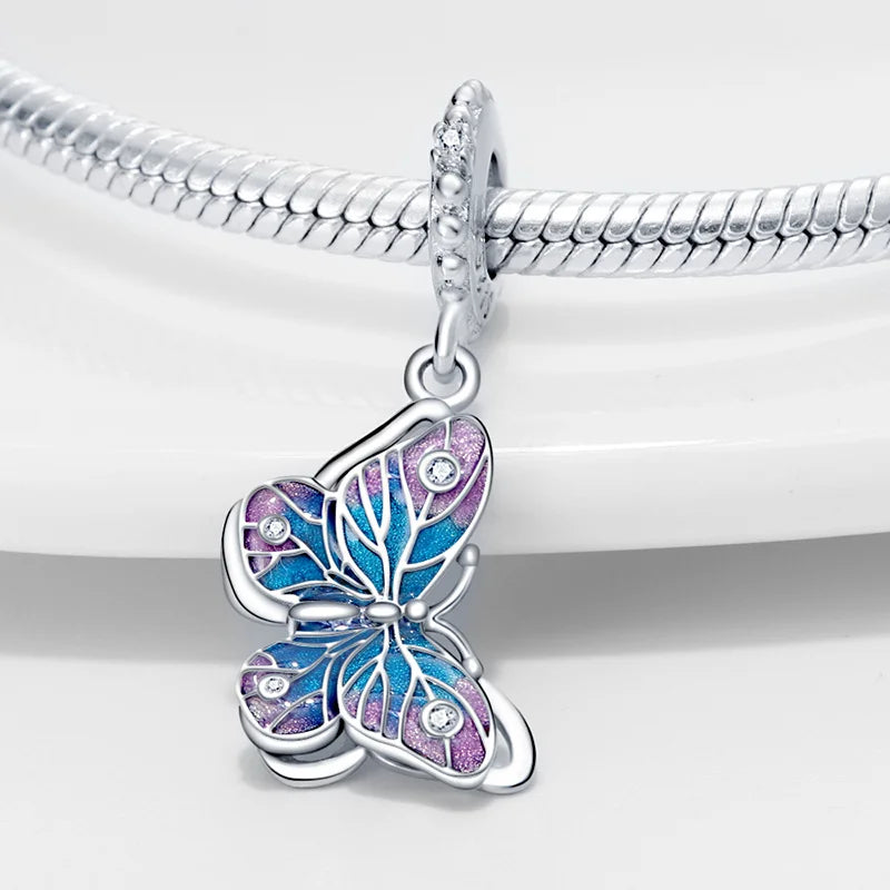 Silver Butterfly Plant Flowers Series Charms Beads
