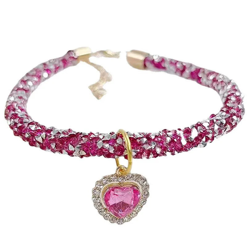 Crystal Cat & Dog Collar Heart Gem Pendant Rhinestone Necklace