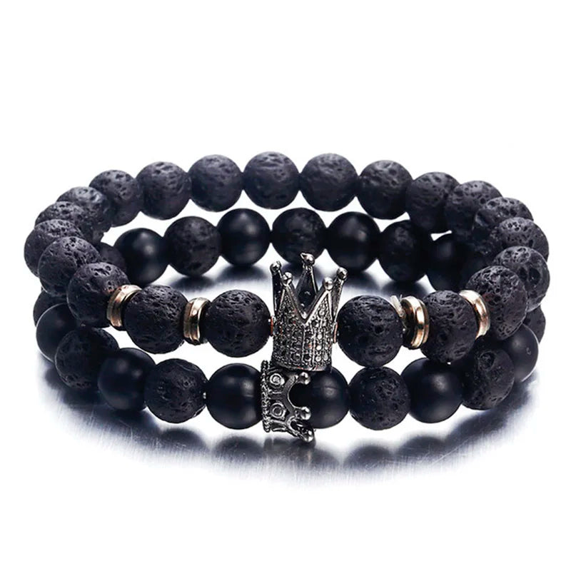 Volcanic Stone Black White Natural Lava Stone Bracelets