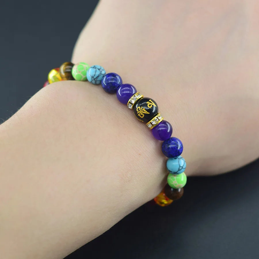 Cosmic Chakra Natural Crystal Healing Rainbow 7 Color Bracelet
