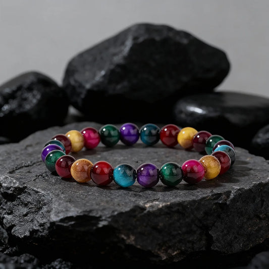 Vibrant Fuchsia Fusion Delectable Rainbow Natural Stone Bracelet