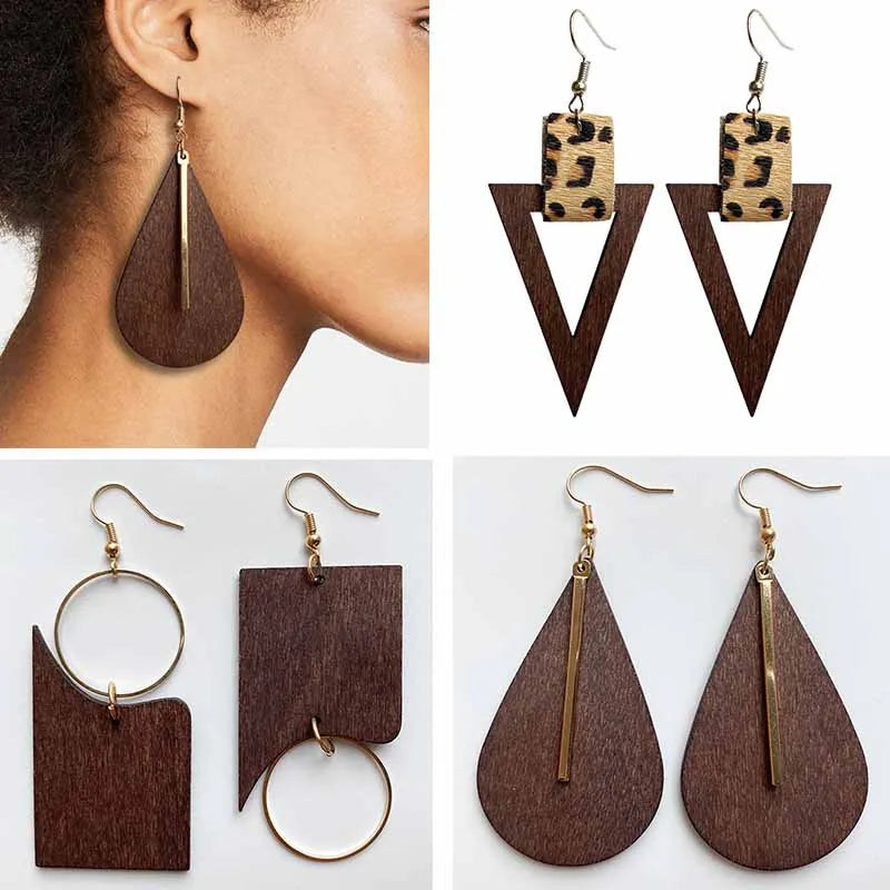 Organic Brown African Water Drop Vintage Earrings