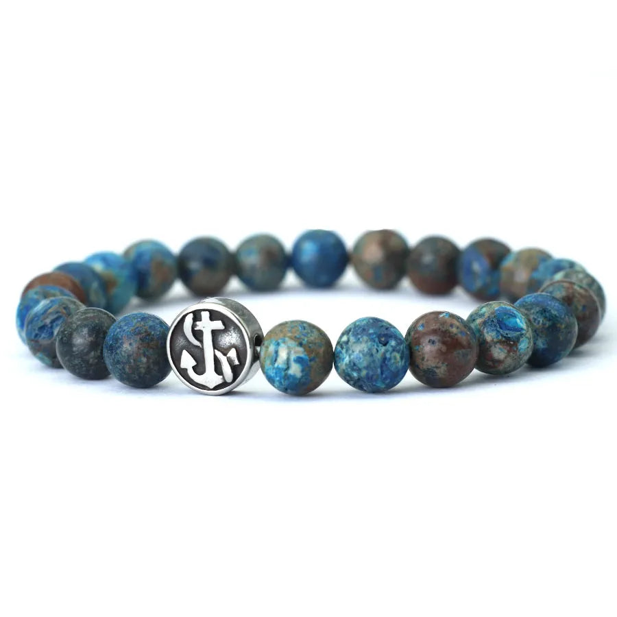 Viking Pirate Compass & Anchor Genuine Natural Stone Bracelet