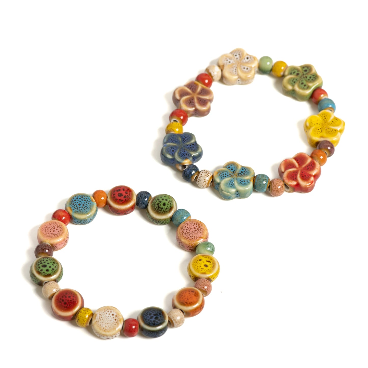 Colorful Floral Ceramic Beaded Bracelet