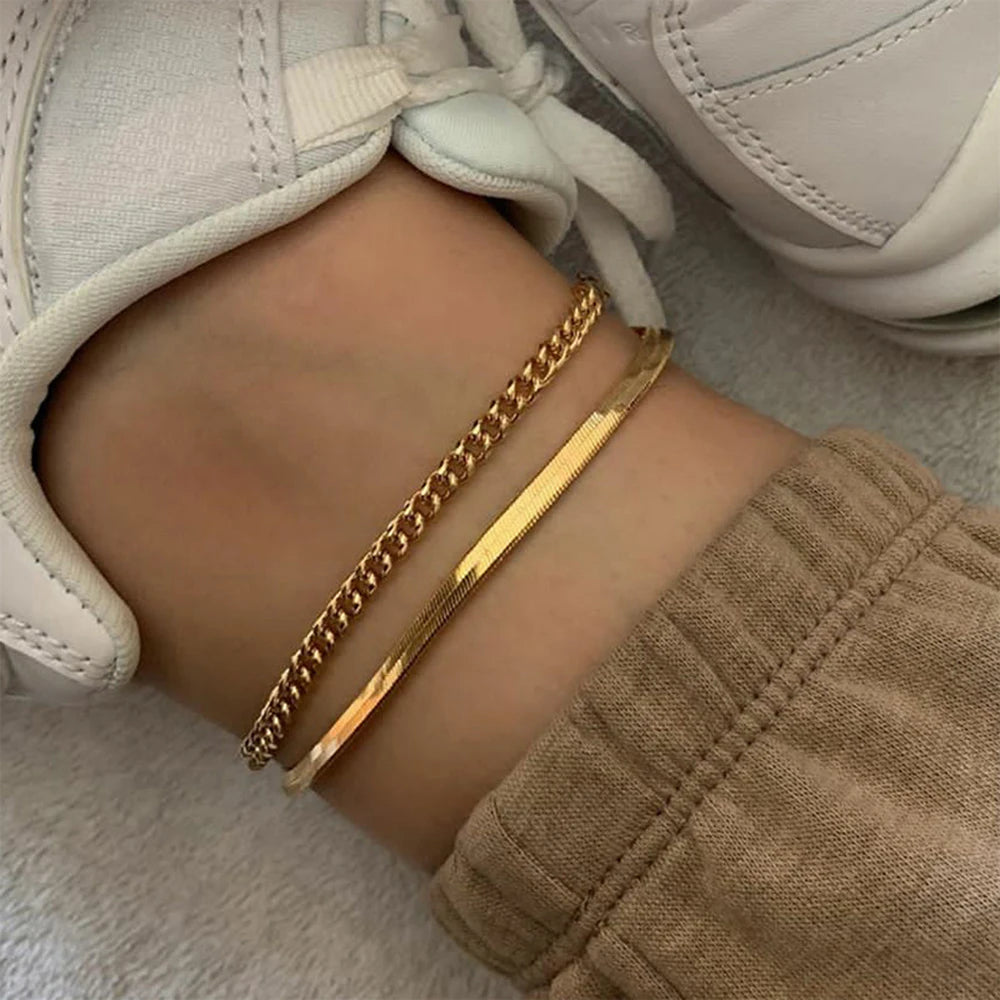 Stainless Steel Gold & Silver Array Anklets