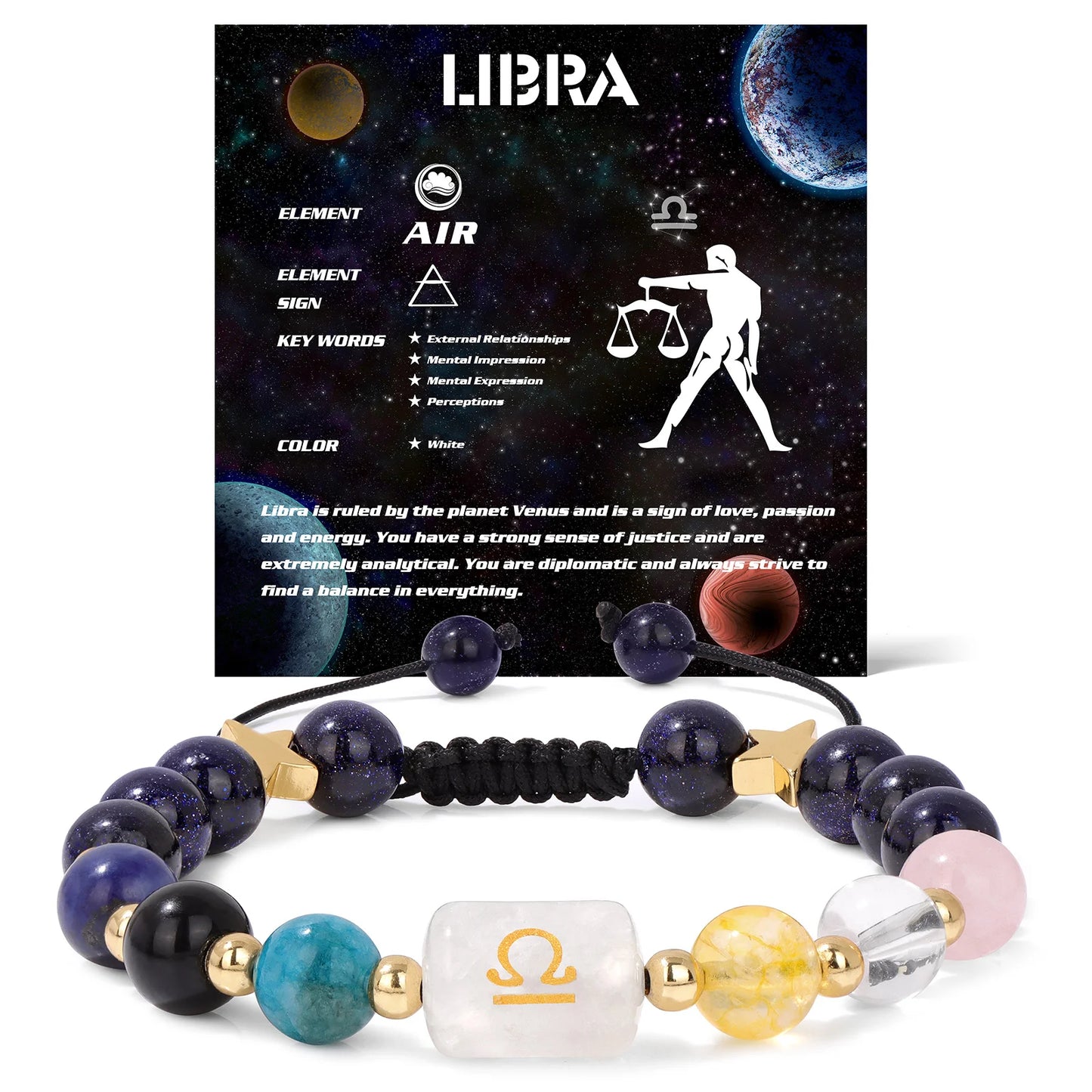 Personalized 12 Zodiac Natural Stone Crystal Beads Bracelet