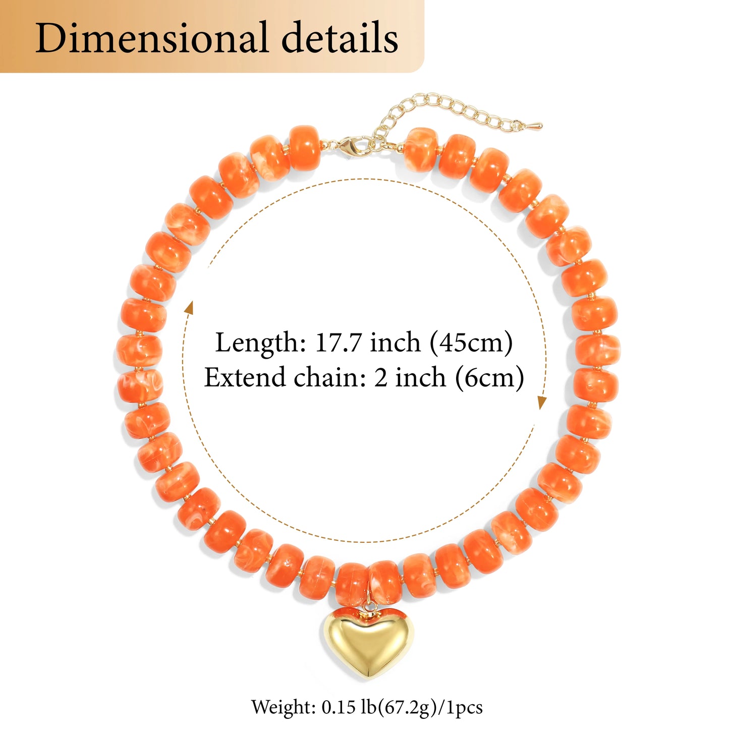 Colorful Crystal Beaded Choker Necklace 14K Gold Plated Heart Pendant