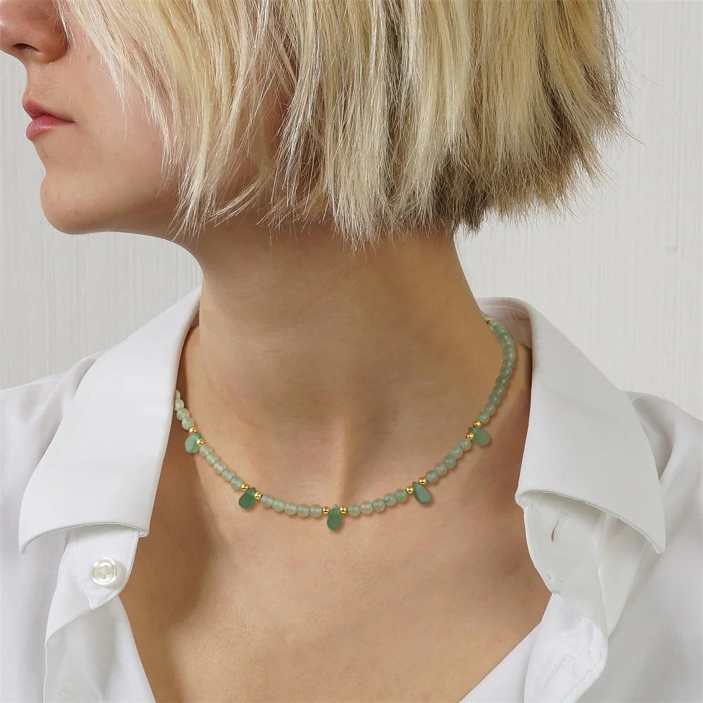 Tear Drop Crystal Colorful Natural Stone Necklace