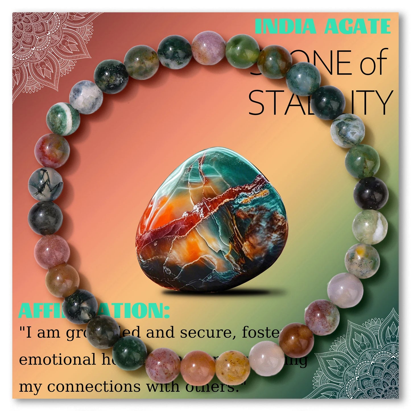 Polished Natural Indian Agates Stone Bracelets with Card