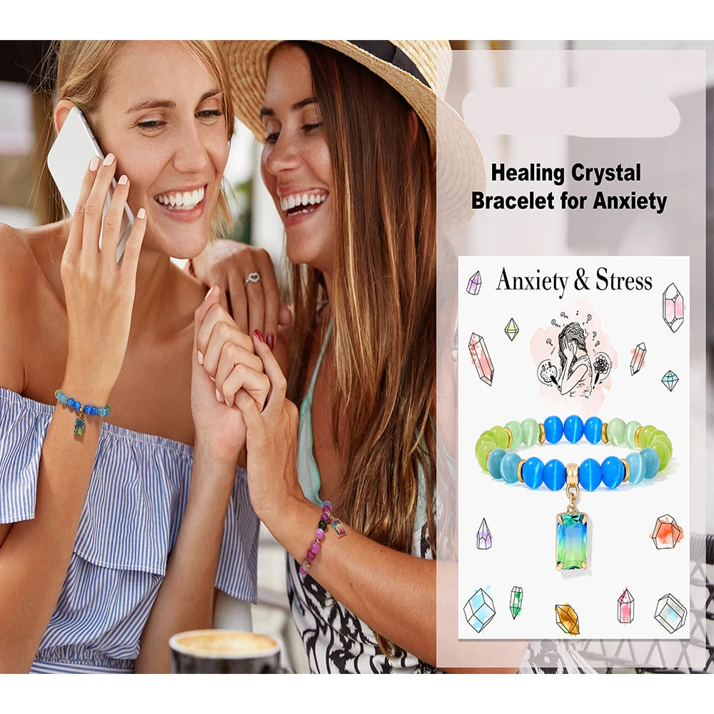 Square Pendant Multicolor Crystal Charm Bracelet