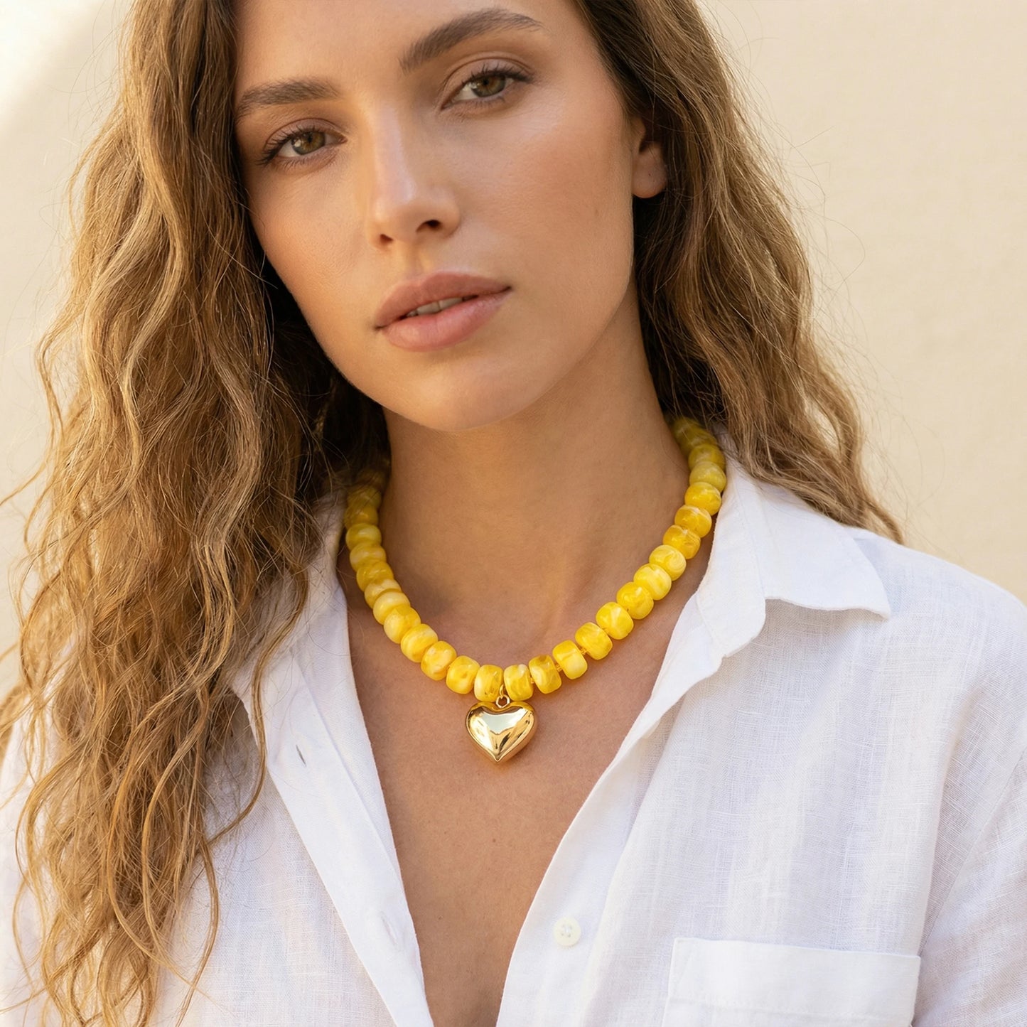 Colorful Crystal Beaded Choker Necklace 14K Gold Plated Heart Pendant