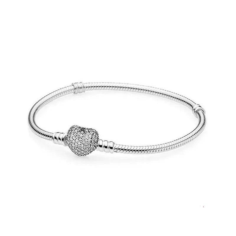 European Heart Round Clasp Clip Snake Chain Bracelet