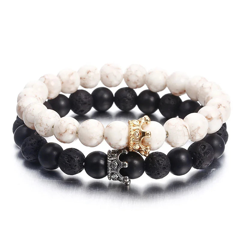 Volcanic Stone Black White Natural Lava Stone Bracelets