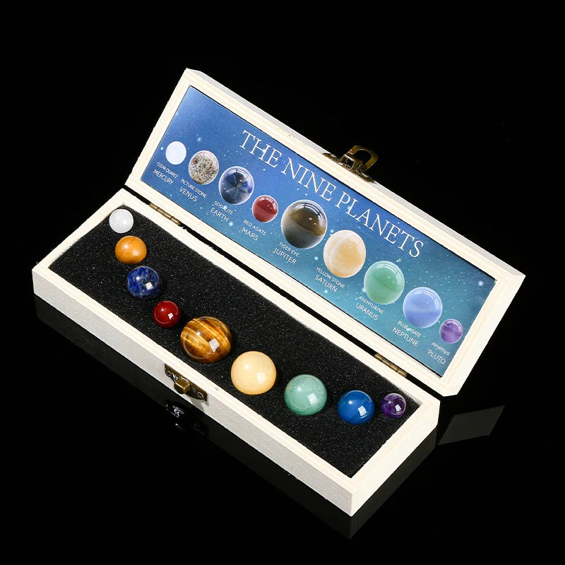 Crystal Cosmos 9 Planets Ball Solar Sun System Rock Energy Sphere Galaxy Box