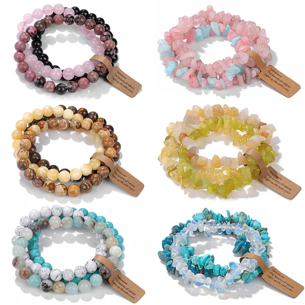 Grainy Gravel Marble Natural Stone Bracelet Sets