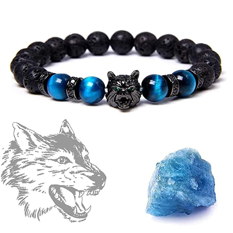 Alpha Wolf Head Charm Protection Diffuser Bracelet