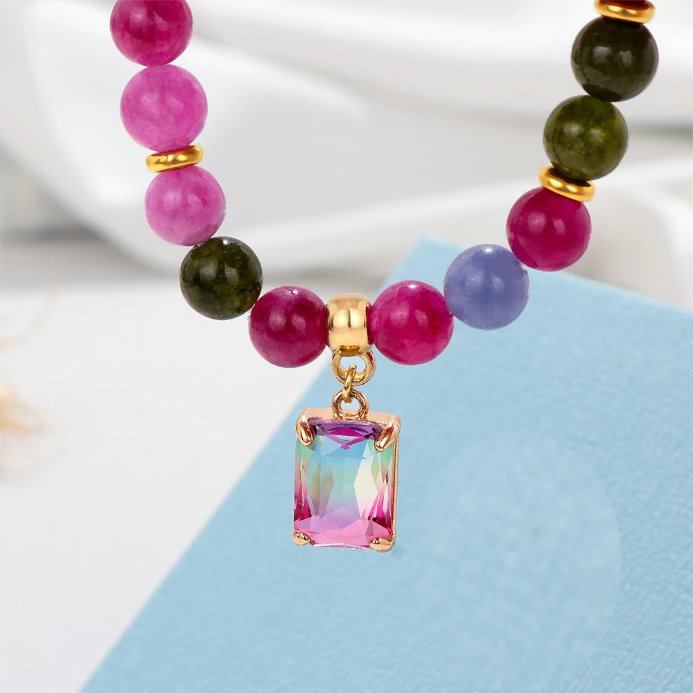 Square Pendant Multicolor Crystal Charm Bracelet