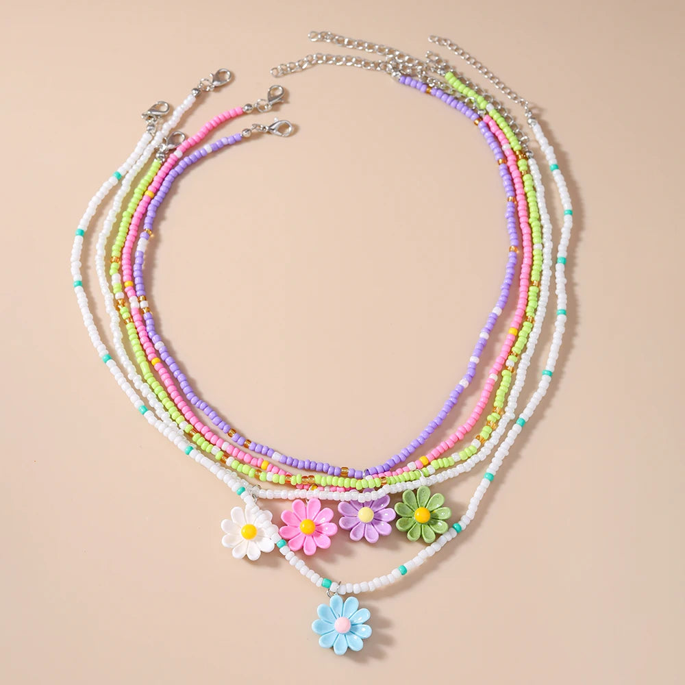 Colorful Daisy Flower Pendant Necklace Sets
