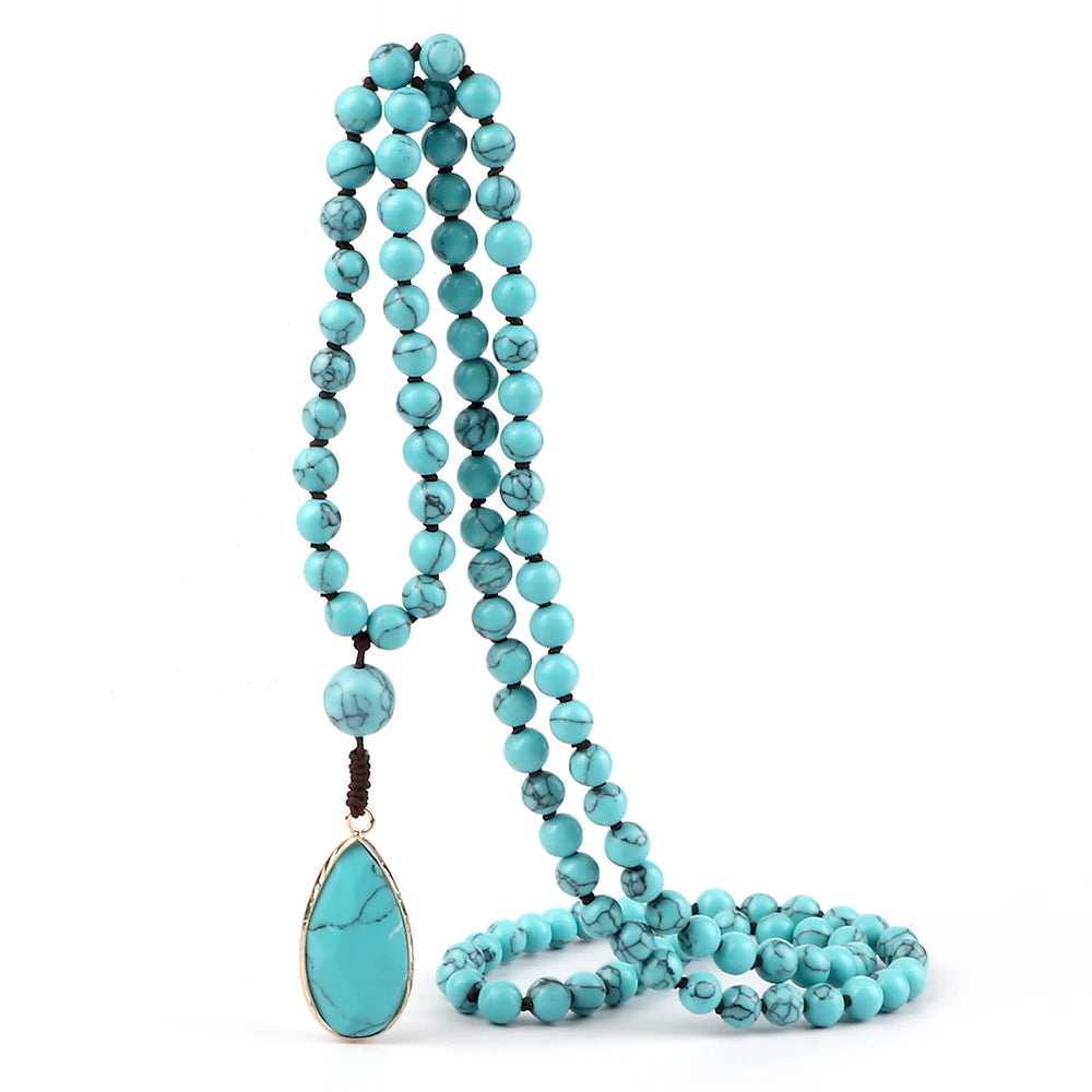 Sky Blue Water Drop Pendant Blue Stone Beaded Necklace