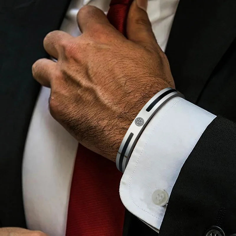 Powerful Viking Logo Cuff Enamel Bangle