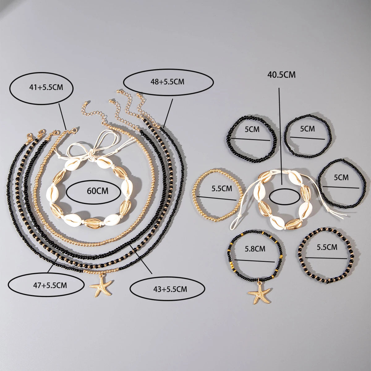 Bohemia Beach Fashion Shell Starfish Pendant Necklace & Bracelet Set