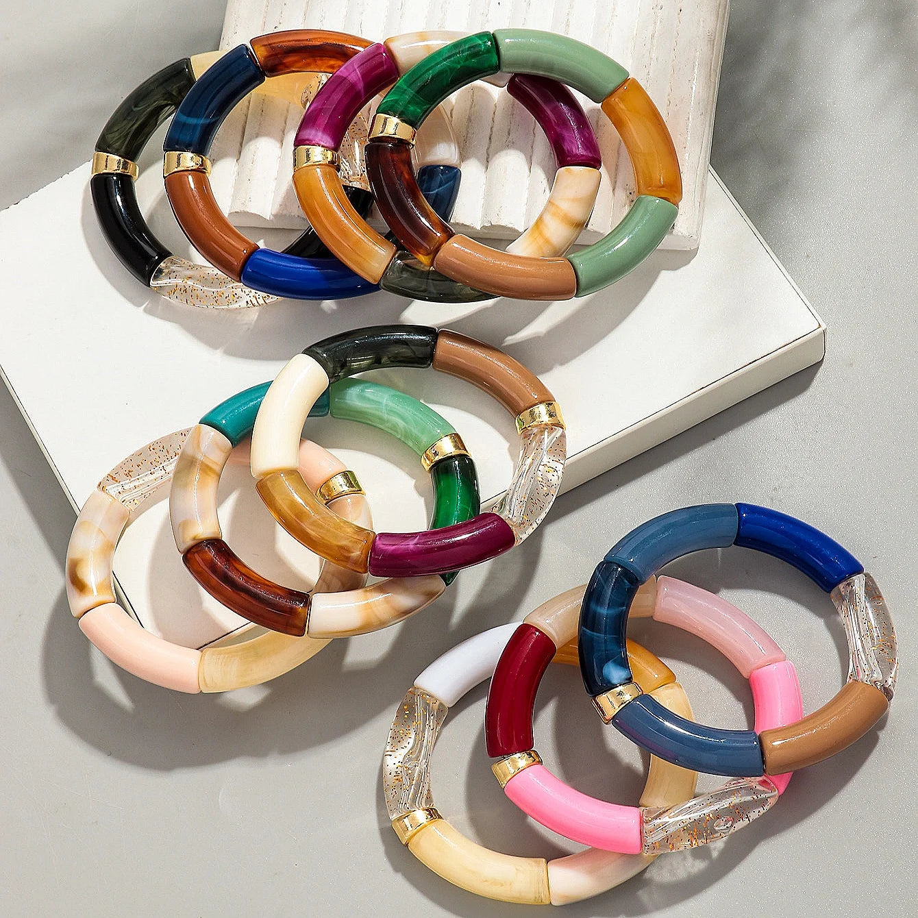 Chunky Bamboo Stackable Colorful Tube Bracelet