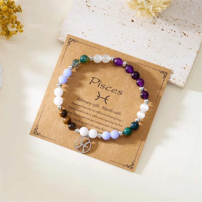Colorful 12 Constellation Natural Stone Beaded Bracelets