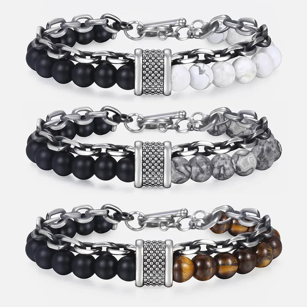 Rugged Gunmetal Chain Healing Stone Bracelet