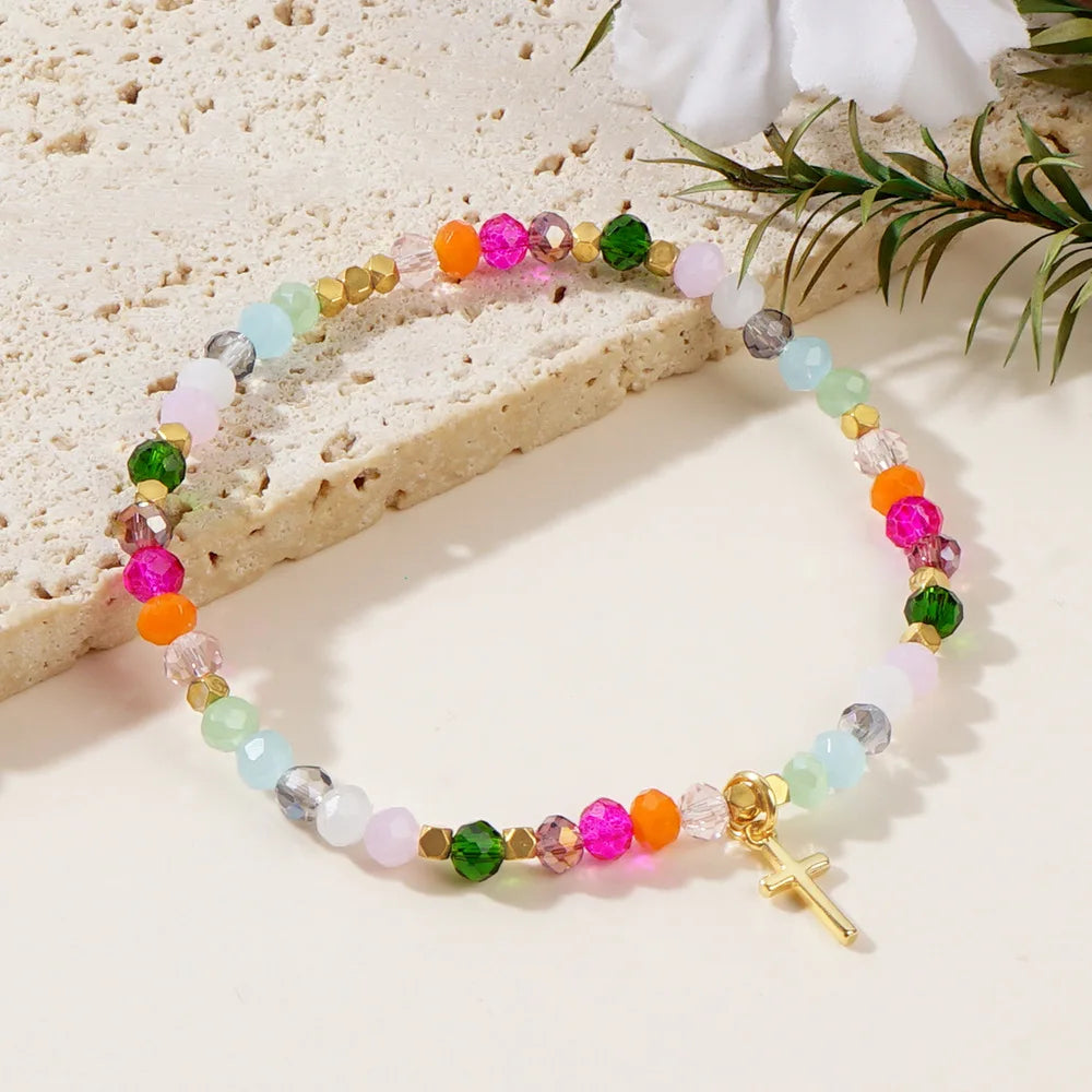 Gorgeous 18k Gold Cross Crystal Beads Bracelet