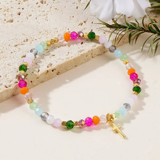 Gorgeous 18k Gold Cross Crystal Beads Bracelet