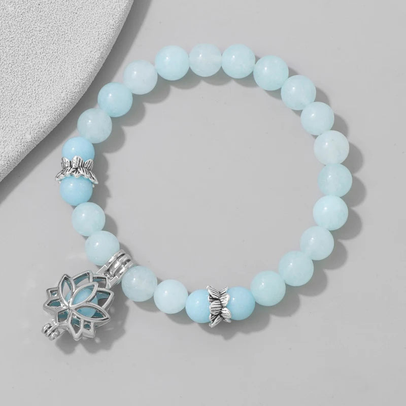 Shimmering Luminescent Lotus Charm Pendant Bracelets