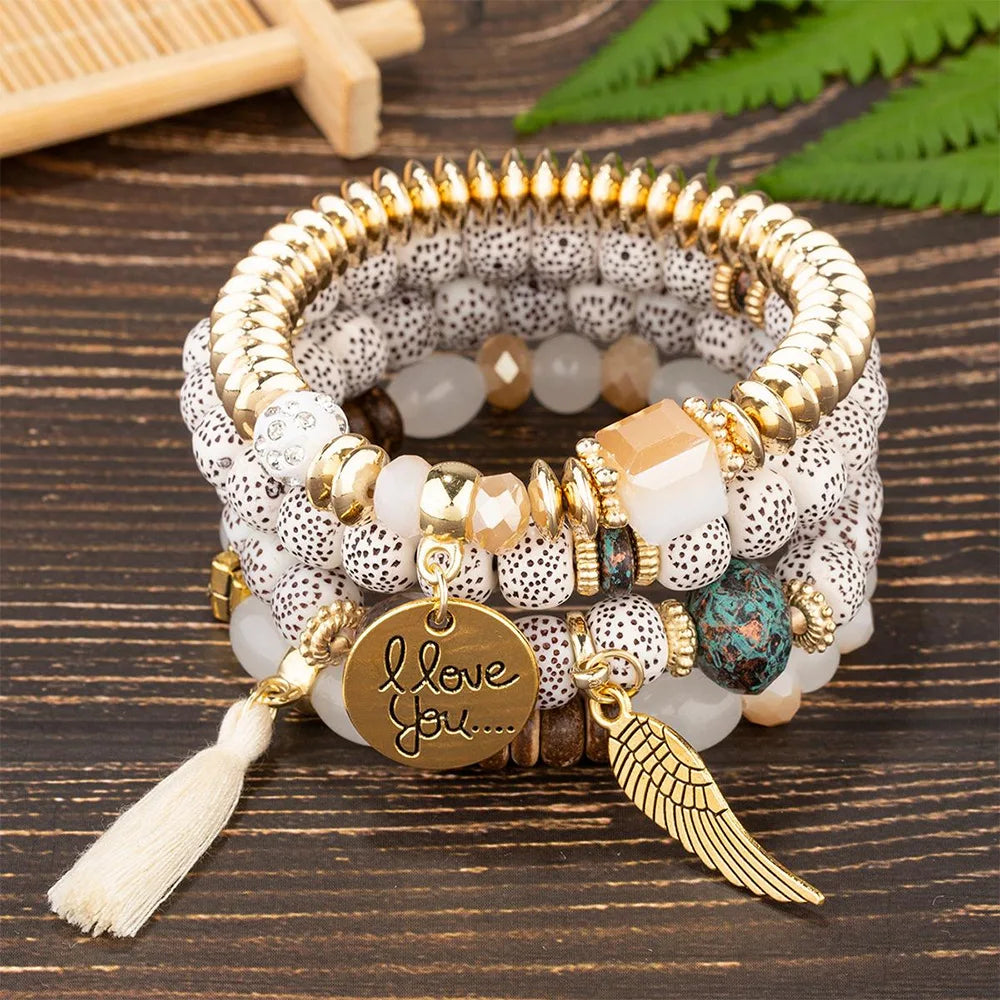 Gorgeous I Love You Tassel Wing Crystal Beads Bracelets