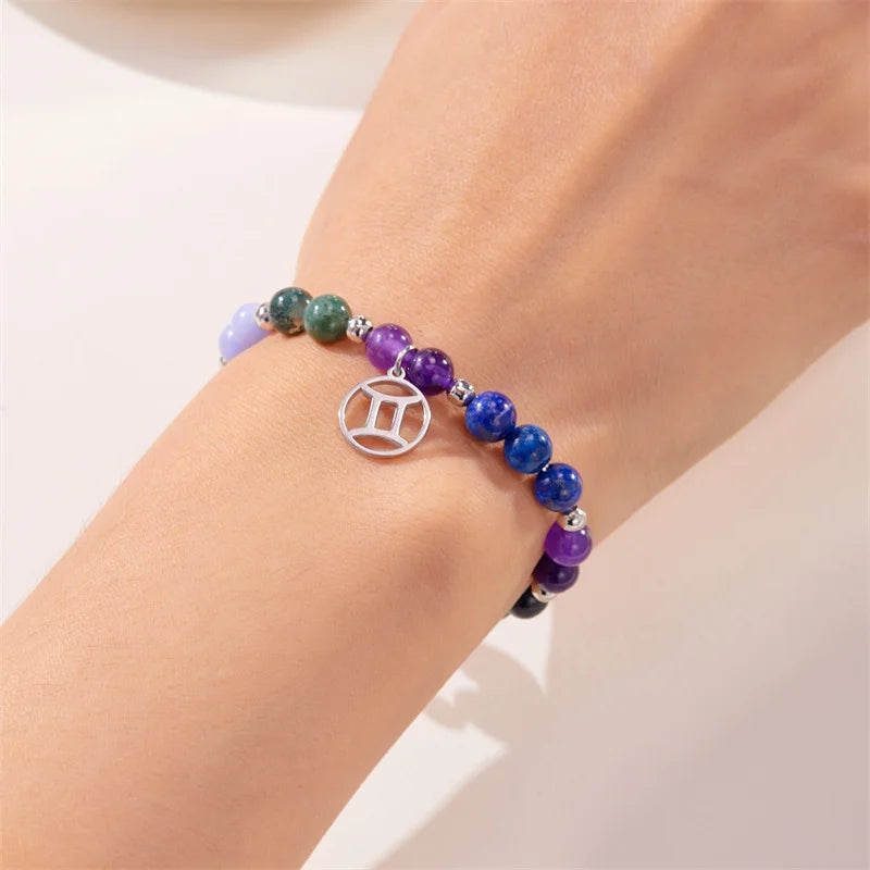 Colorful 12 Constellation Natural Stone Beaded Bracelets
