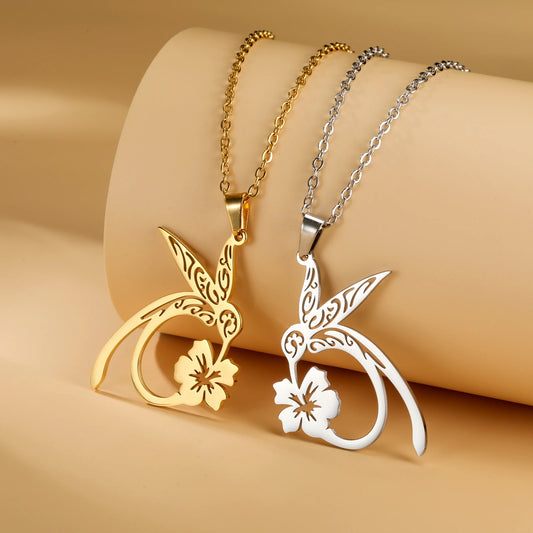 Hummingbird Flower Pendant Necklaces