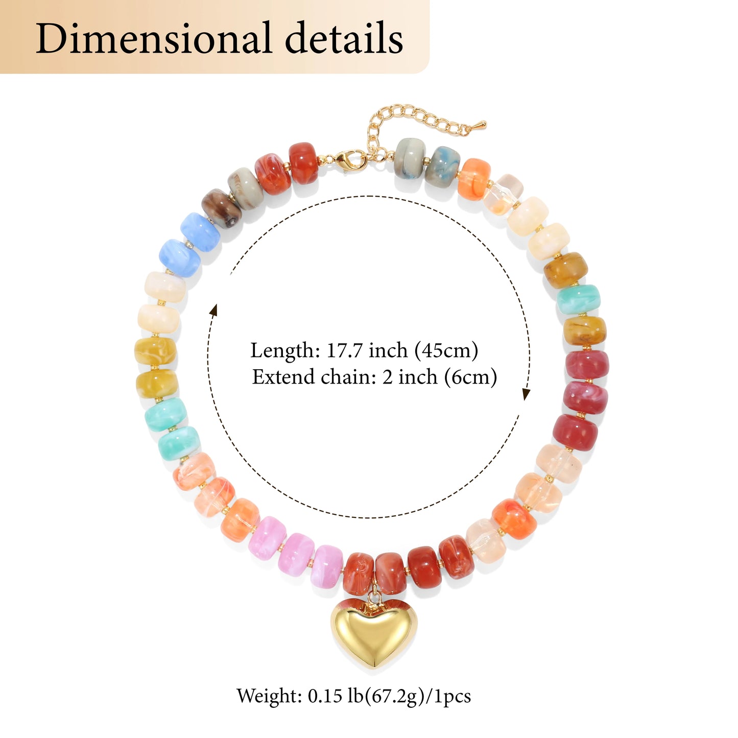 Colorful Crystal Beaded Choker Necklace 14K Gold Plated Heart Pendant