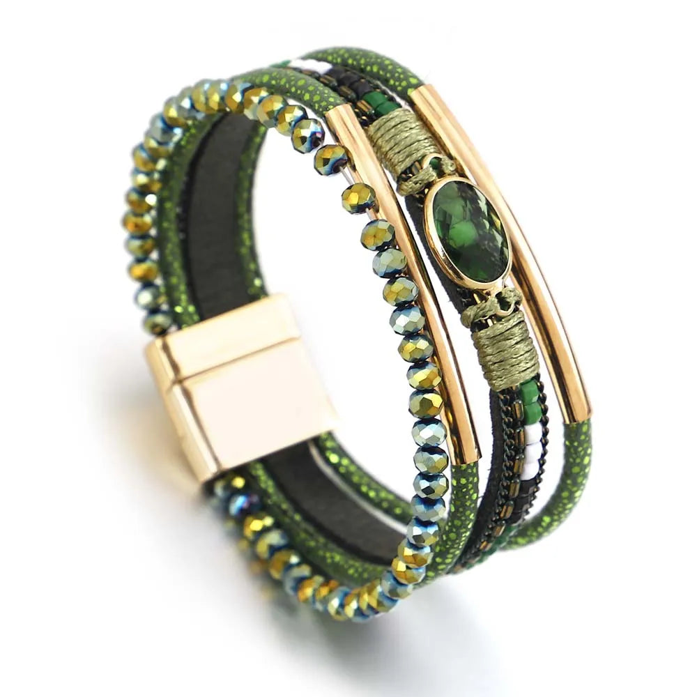 Charming Crystal Bead Multilayer Leather Wrap Bracelets