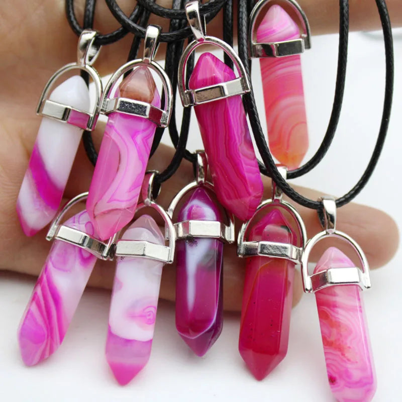 Natural Stone Crystal Hexagonal Pendant Necklace