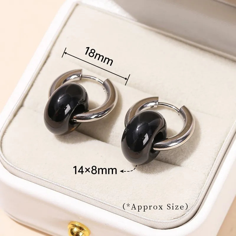 Natural Stone Silver Hoop Earrings Donuts