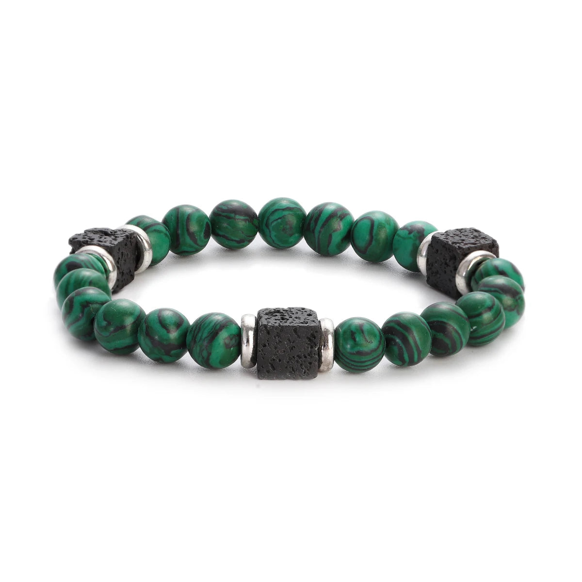 Multicolored Brick Malachite Healing Lava Beads Bracelets