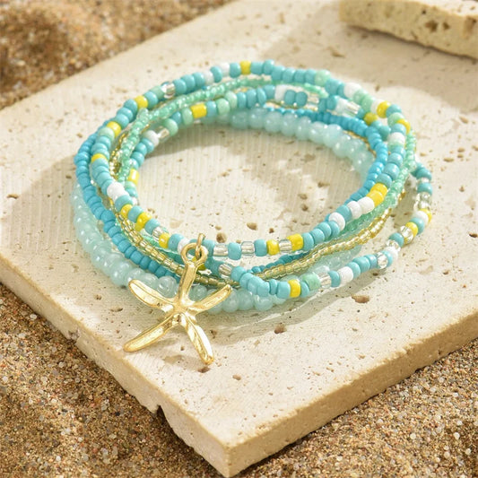 Dainty Bohemia Multi-layer Rice Bead Anklet Bracelet Set