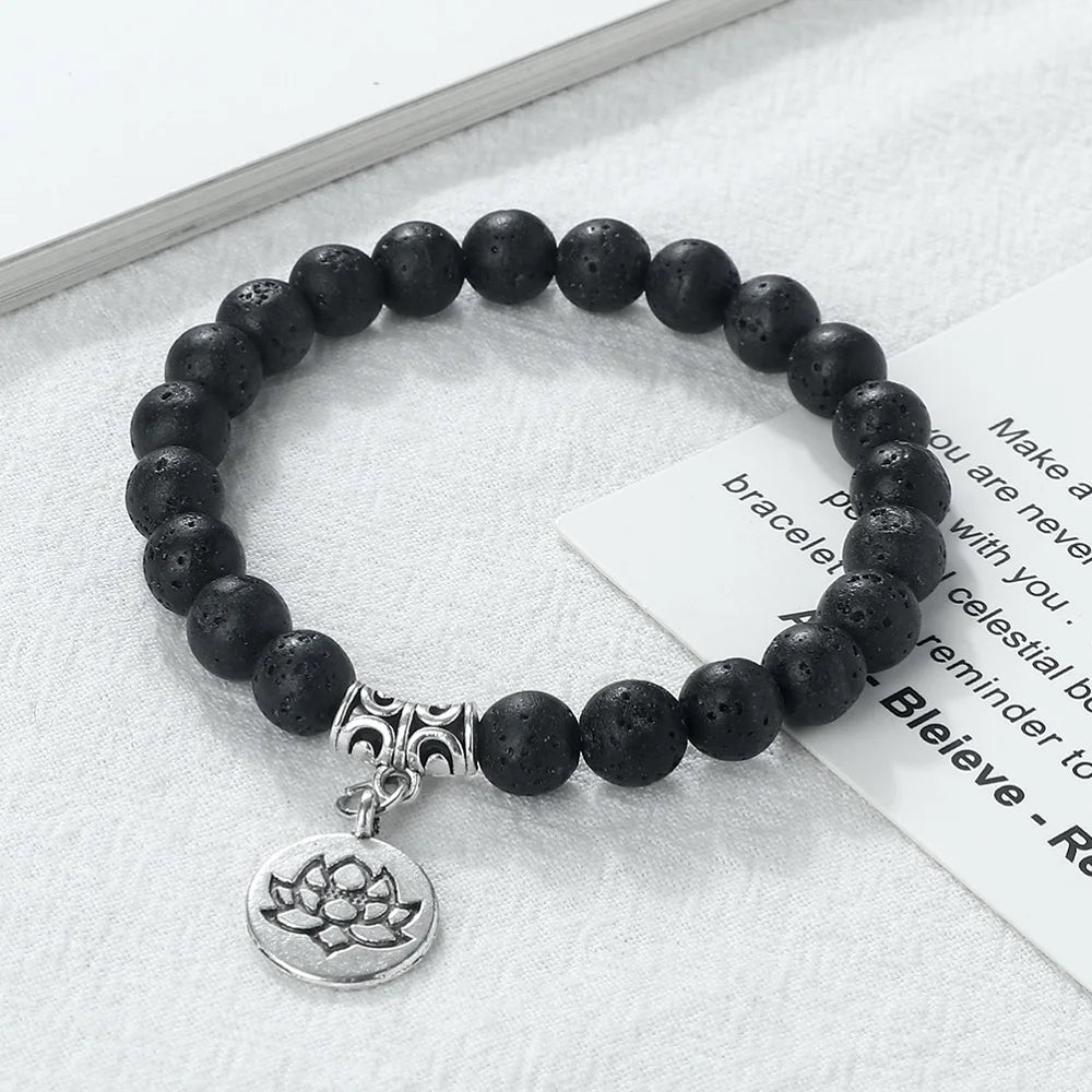 Lotus Pendant Natural Stone Beaded Bracelets