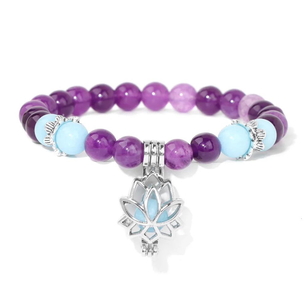 Shimmering Luminescent Lotus Charm Pendant Bracelets