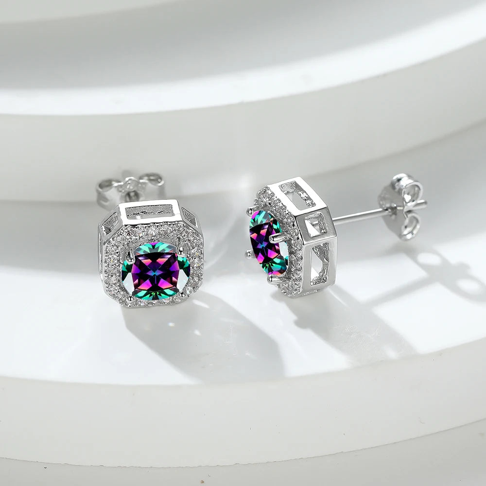 Silver Birthstone Diamond Studs